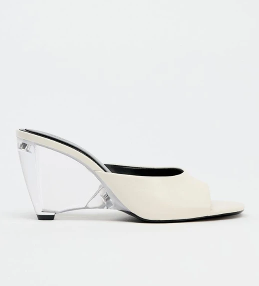 Transparent Wedge Leather Mules